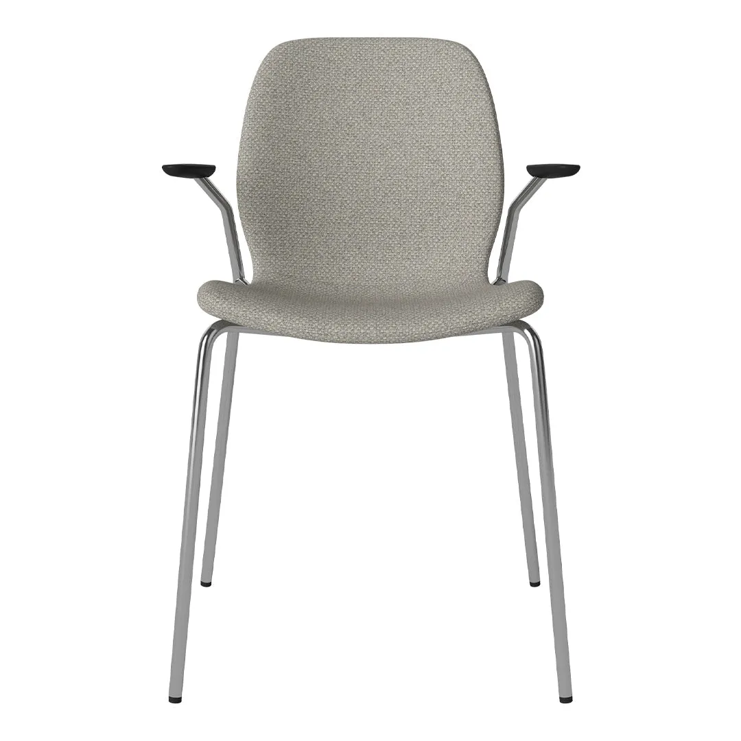 Seed Dining Chair w/ Open Arms - Upholstered -  Chrome Base