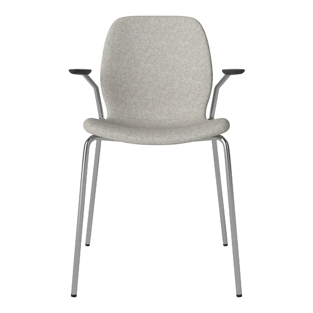 Seed Dining Chair w/ Open Arms - Upholstered -  Chrome Base