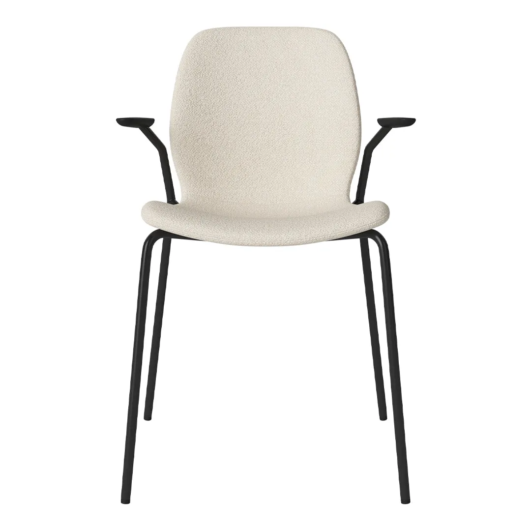 Seed Dining Chair w/ Open Arms - Upholstered -  Steel Base, Black Lacquered