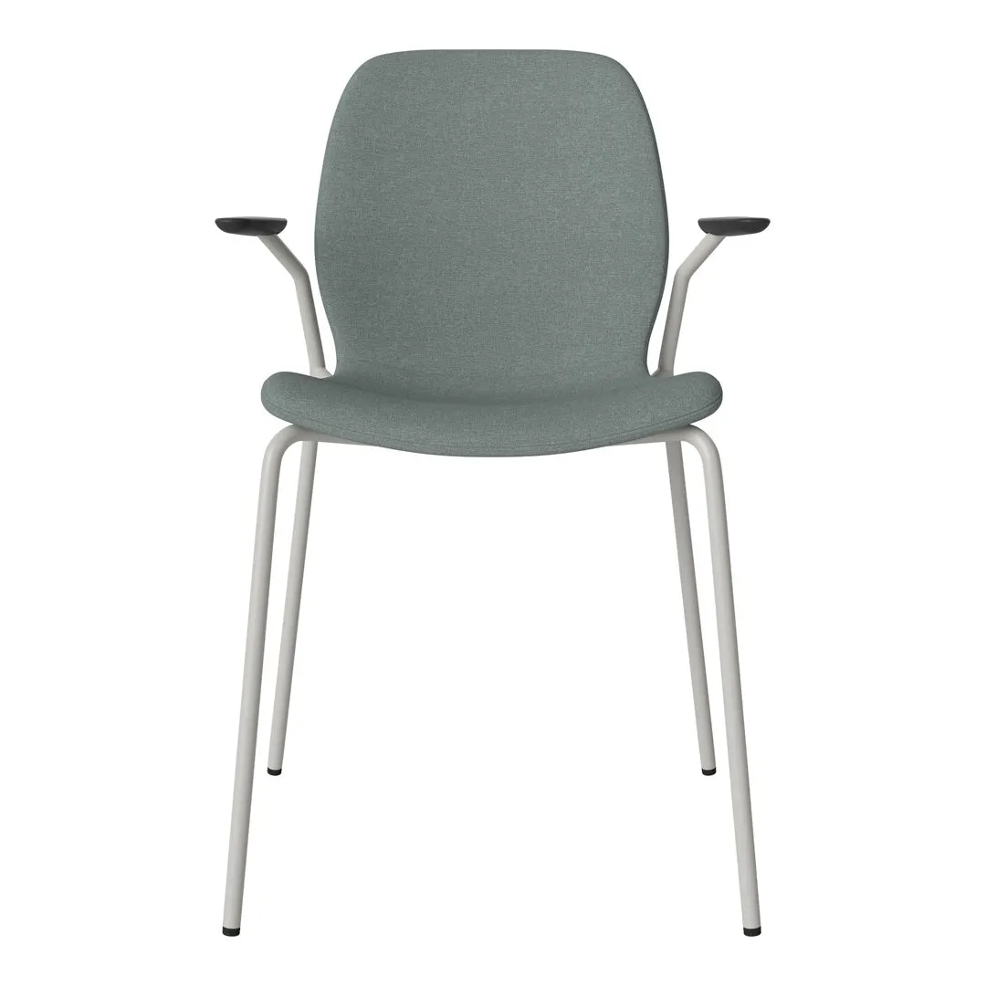Seed Dining Chair w/ Open Arms - Upholstered -  Steel Base, Grey Lacquered