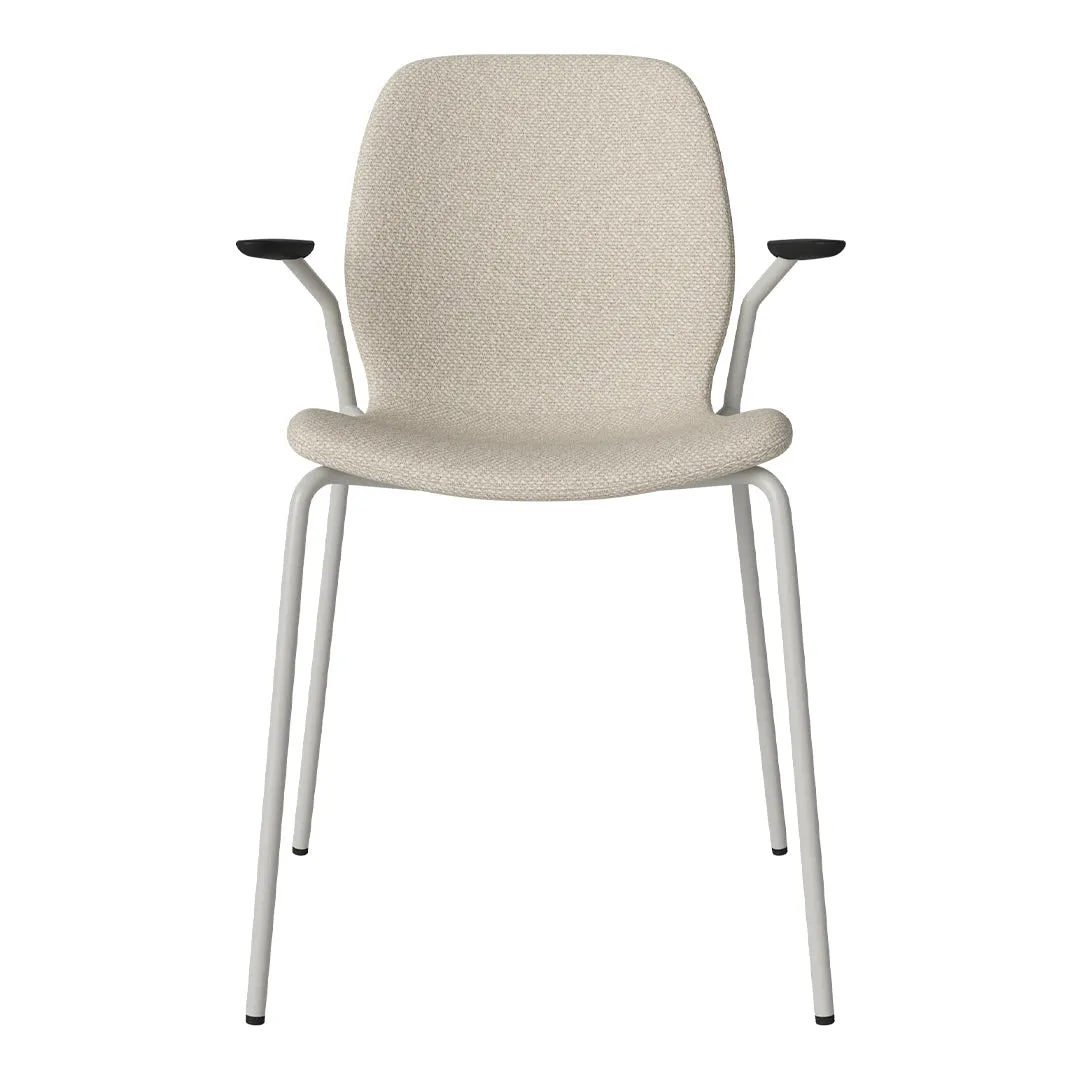 Seed Dining Chair w/ Open Arms - Upholstered -  Steel Base, Grey Lacquered
