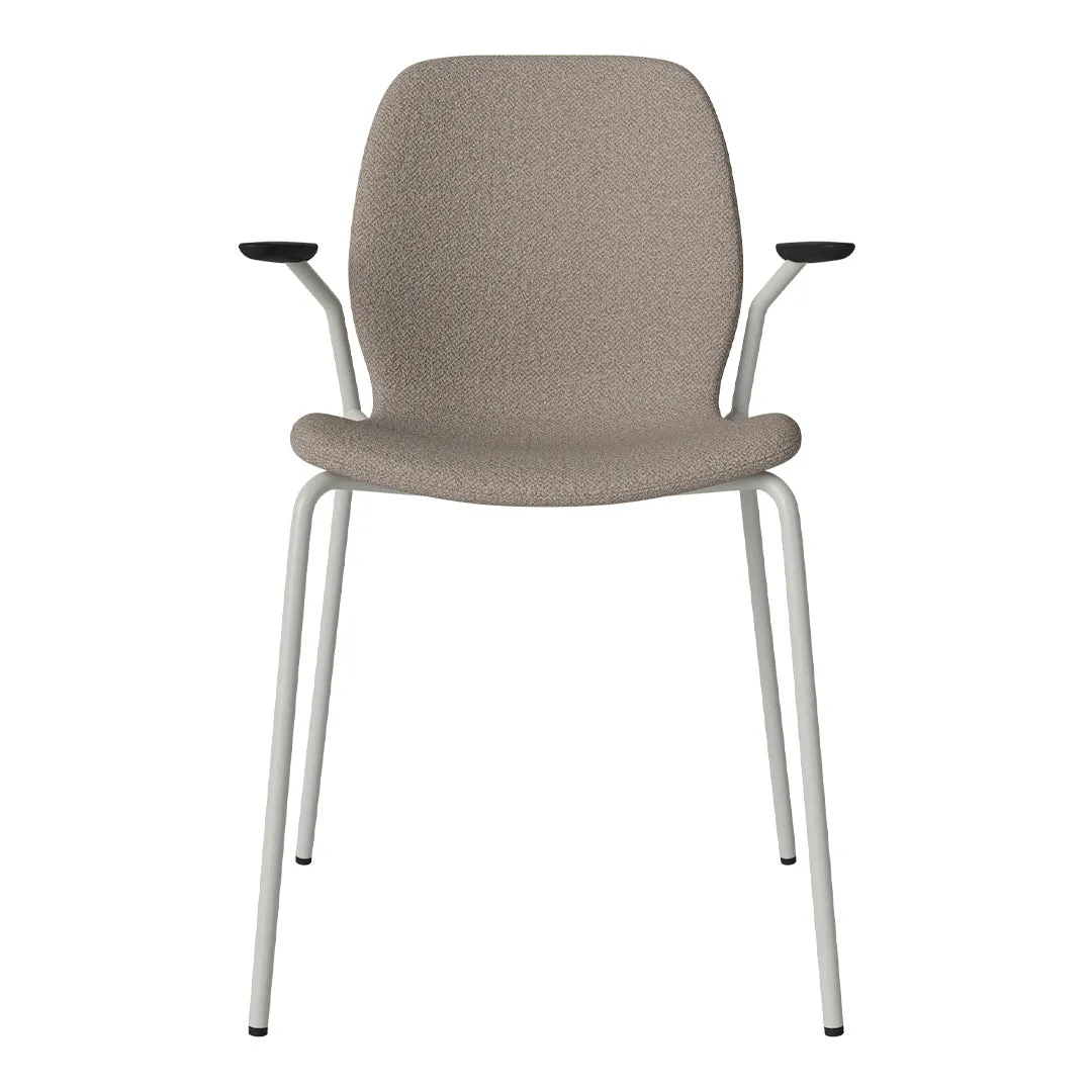 Seed Dining Chair w/ Open Arms - Upholstered -  Steel Base, Grey Lacquered