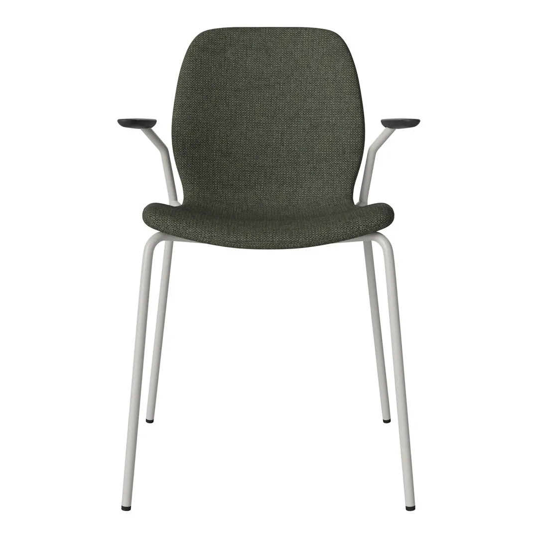 Seed Dining Chair w/ Open Arms - Upholstered -  Steel Base, Grey Lacquered