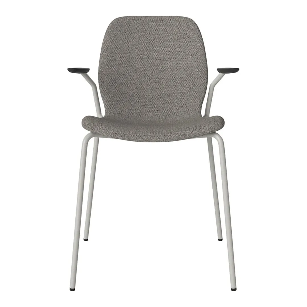 Seed Dining Chair w/ Open Arms - Upholstered -  Steel Base, Grey Lacquered