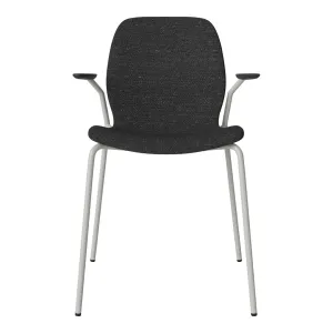 Seed Dining Chair w/ Open Arms - Upholstered -  Steel Base, Grey Lacquered