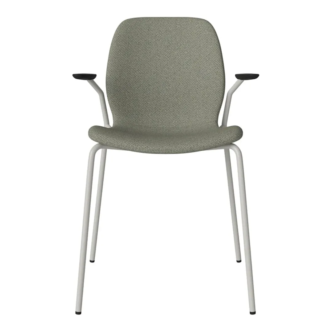 Seed Dining Chair w/ Open Arms - Upholstered -  Steel Base, Grey Lacquered