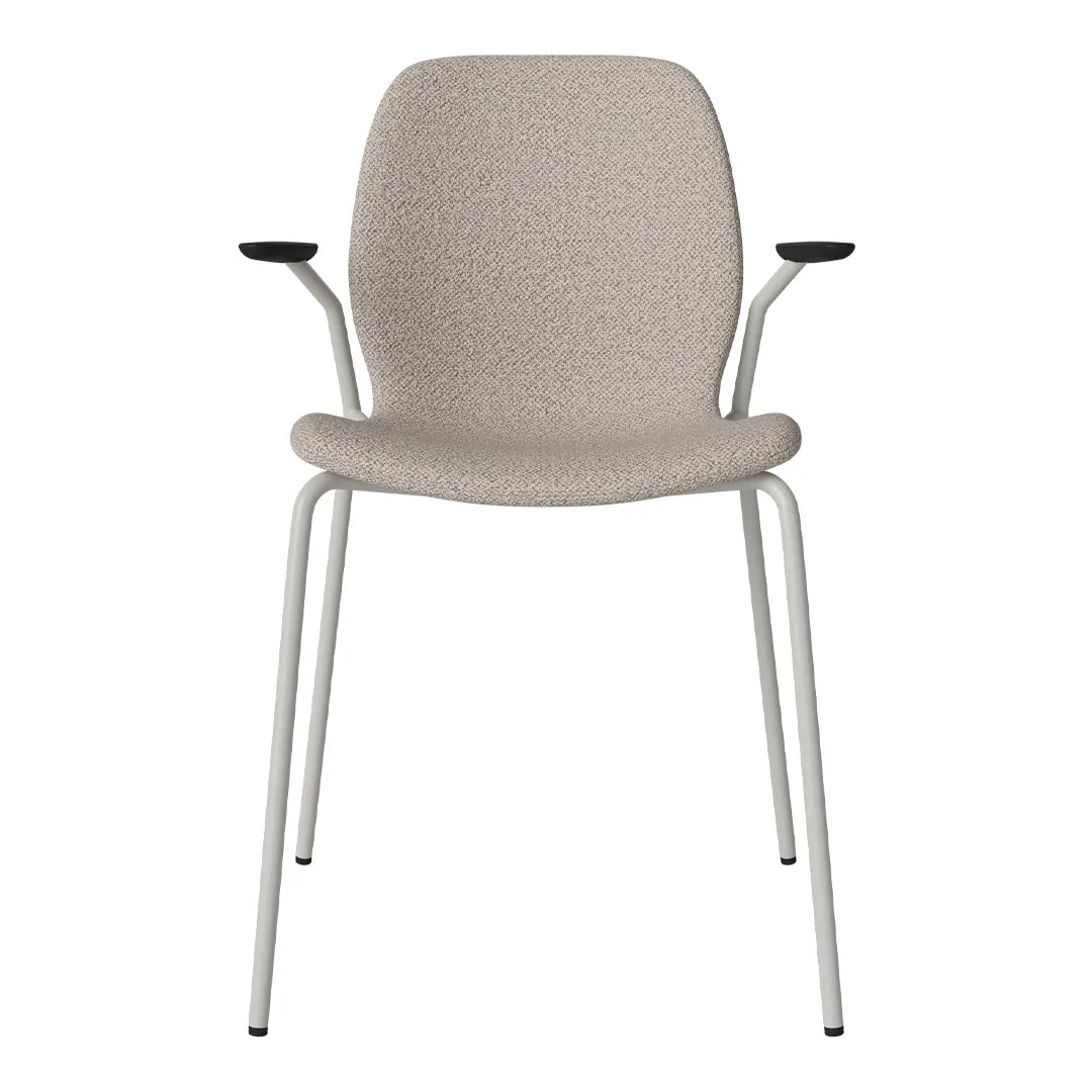 Seed Dining Chair w/ Open Arms - Upholstered -  Steel Base, Grey Lacquered