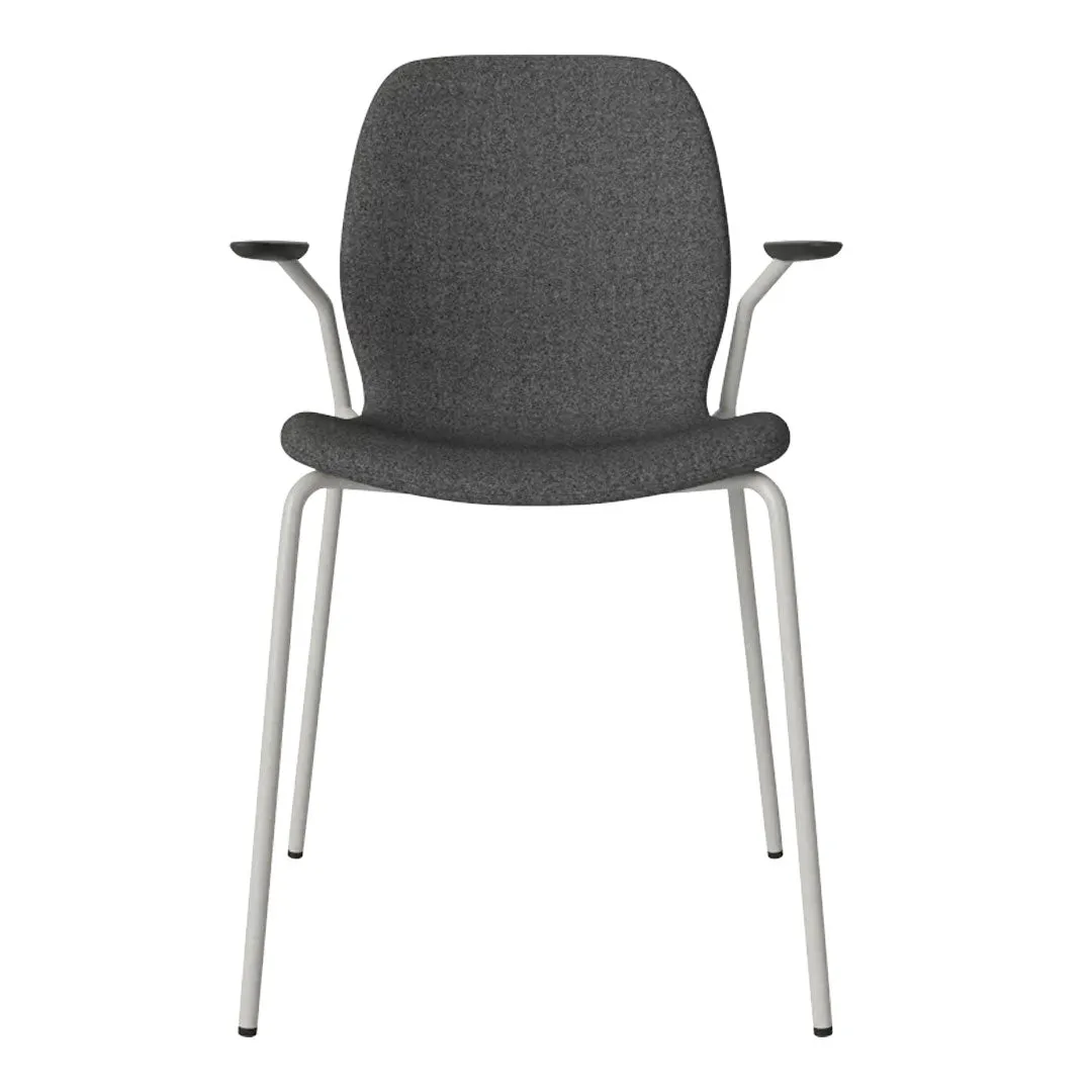 Seed Dining Chair w/ Open Arms - Upholstered -  Steel Base, Grey Lacquered
