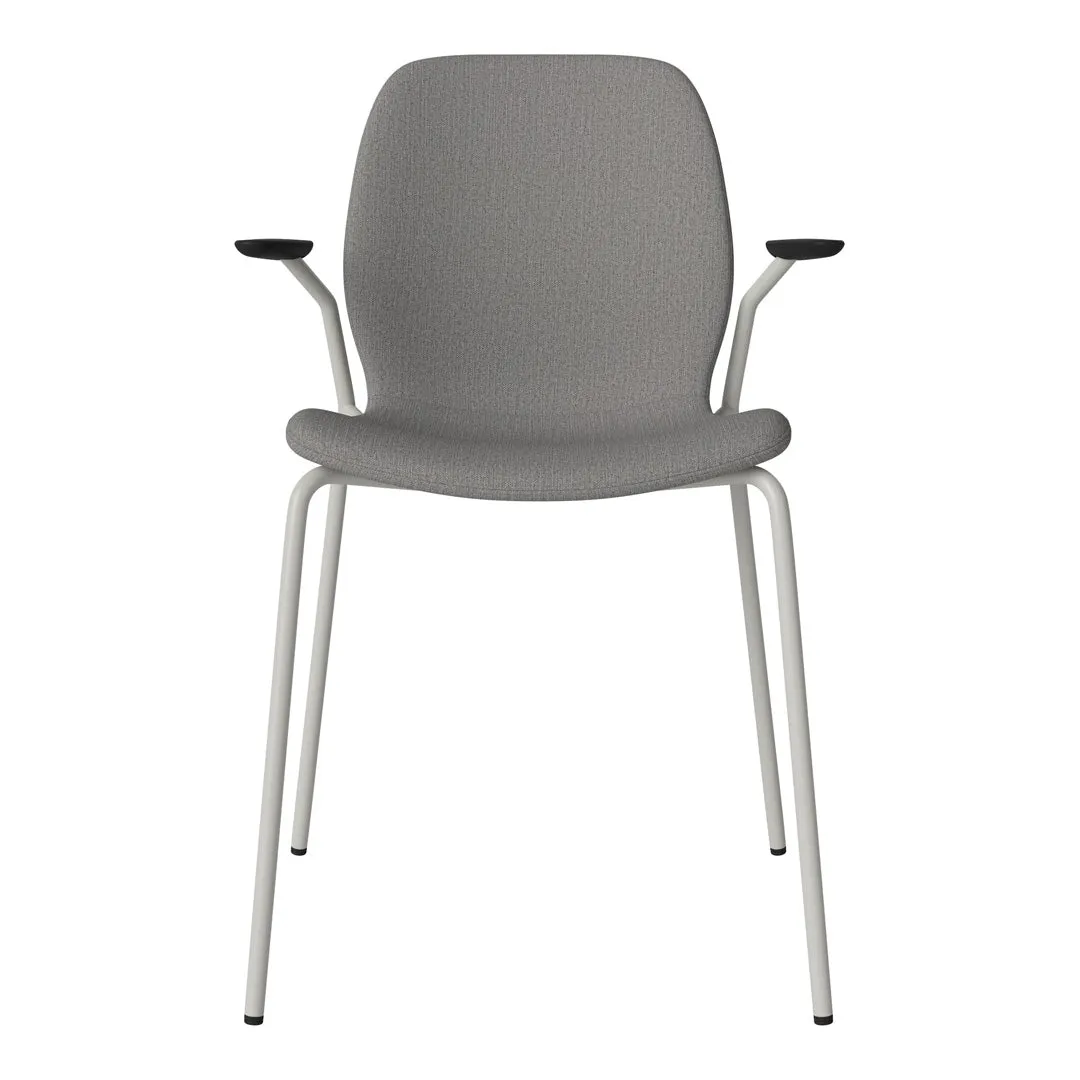Seed Dining Chair w/ Open Arms - Upholstered -  Steel Base, Grey Lacquered