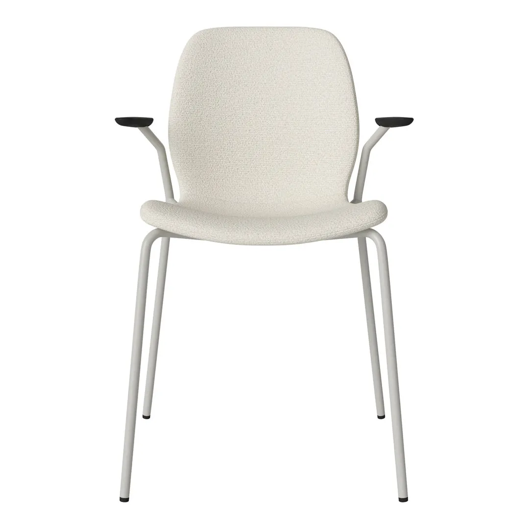 Seed Dining Chair w/ Open Arms - Upholstered -  Steel Base, Grey Lacquered