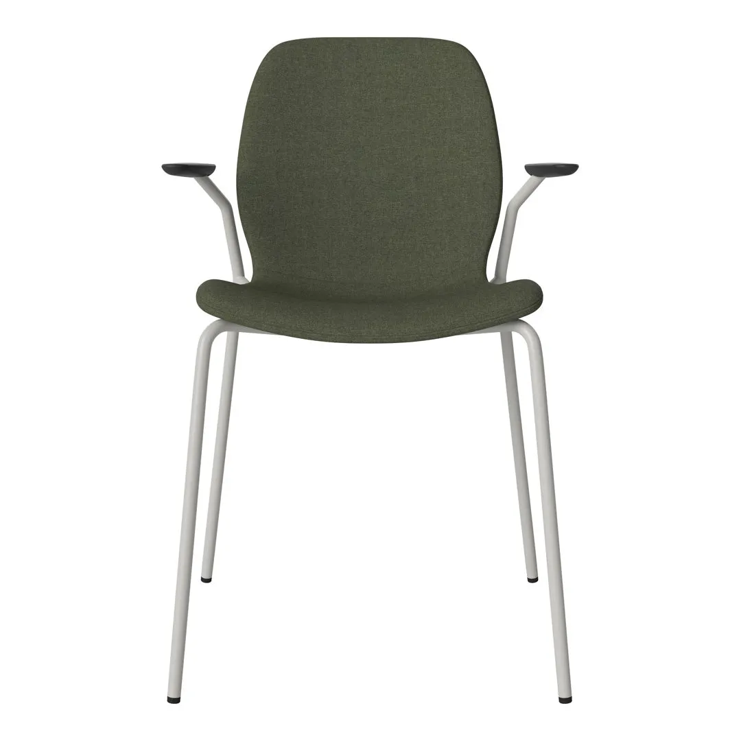 Seed Dining Chair w/ Open Arms - Upholstered -  Steel Base, Grey Lacquered