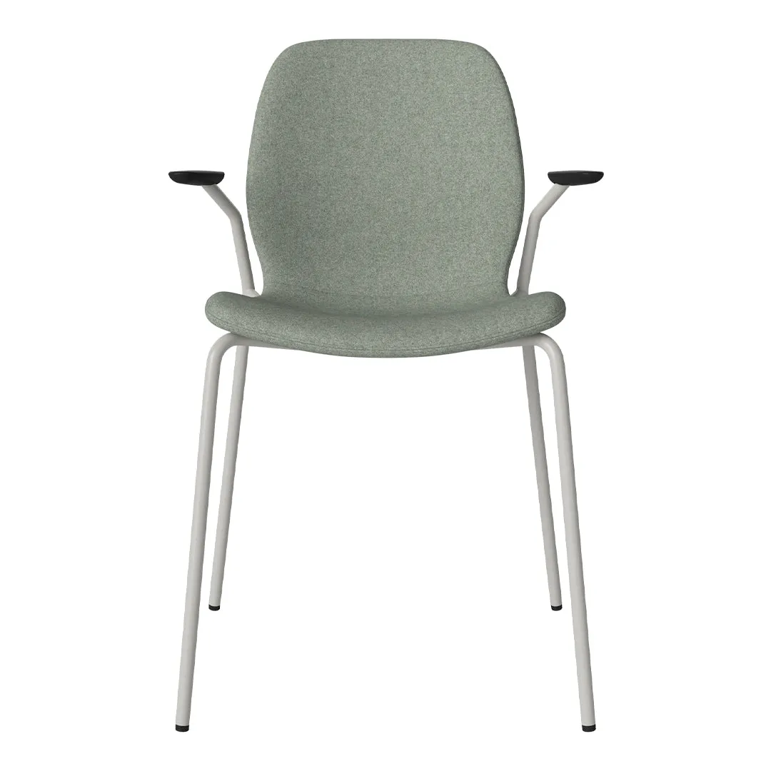 Seed Dining Chair w/ Open Arms - Upholstered -  Steel Base, Grey Lacquered