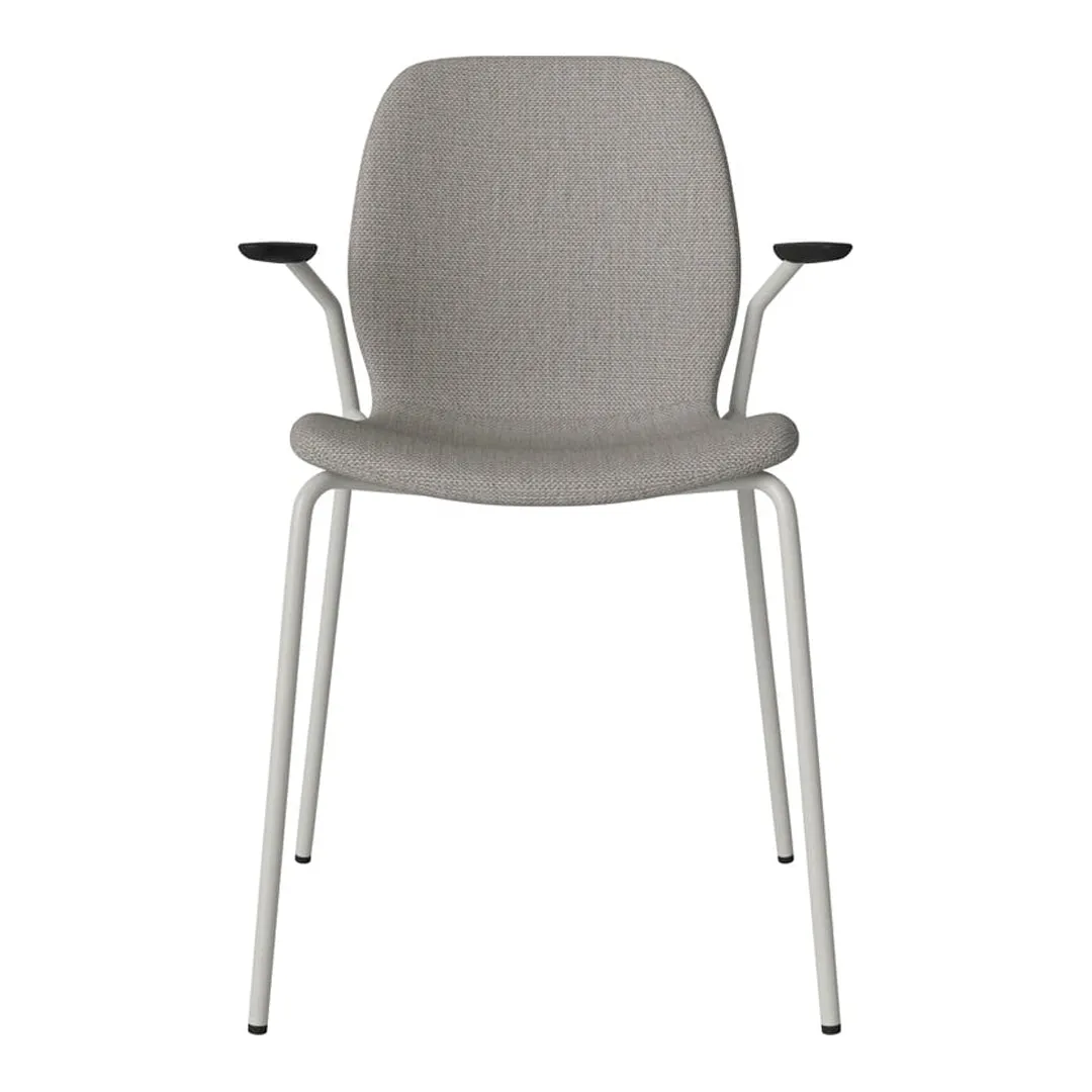 Seed Dining Chair w/ Open Arms - Upholstered -  Steel Base, Grey Lacquered