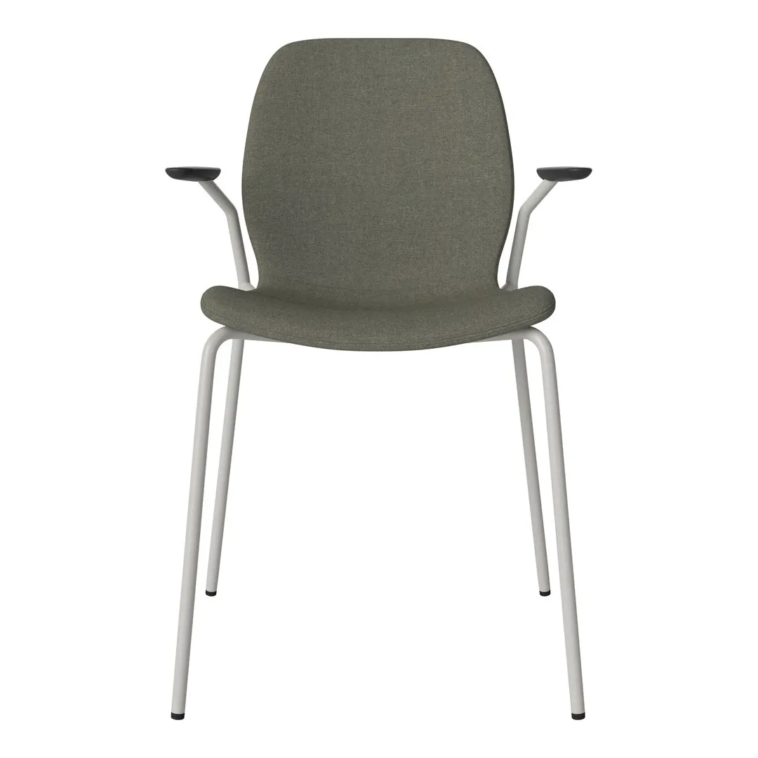 Seed Dining Chair w/ Open Arms - Upholstered -  Steel Base, Grey Lacquered