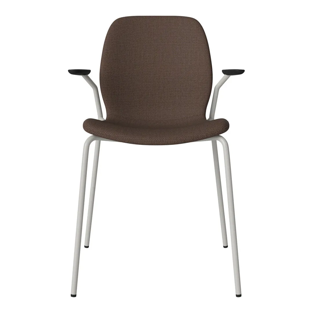 Seed Dining Chair w/ Open Arms - Upholstered -  Steel Base, Grey Lacquered