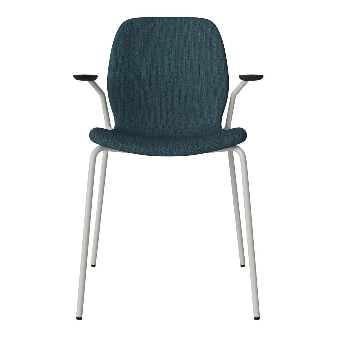 Seed Dining Chair w/ Open Arms - Upholstered -  Steel Base, Grey Lacquered