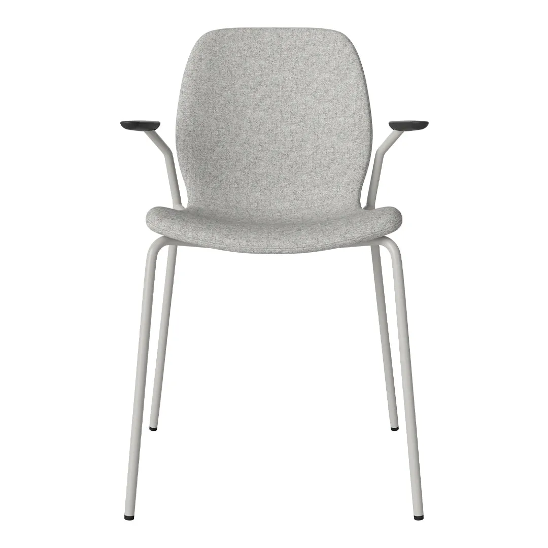 Seed Dining Chair w/ Open Arms - Upholstered -  Steel Base, Grey Lacquered
