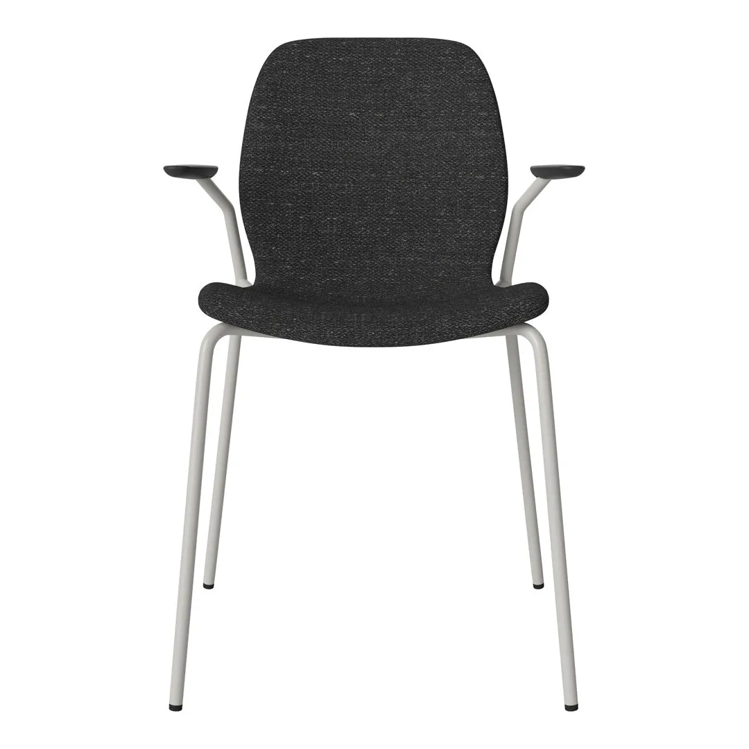 Seed Dining Chair w/ Open Arms - Upholstered -  Steel Base, Grey Lacquered