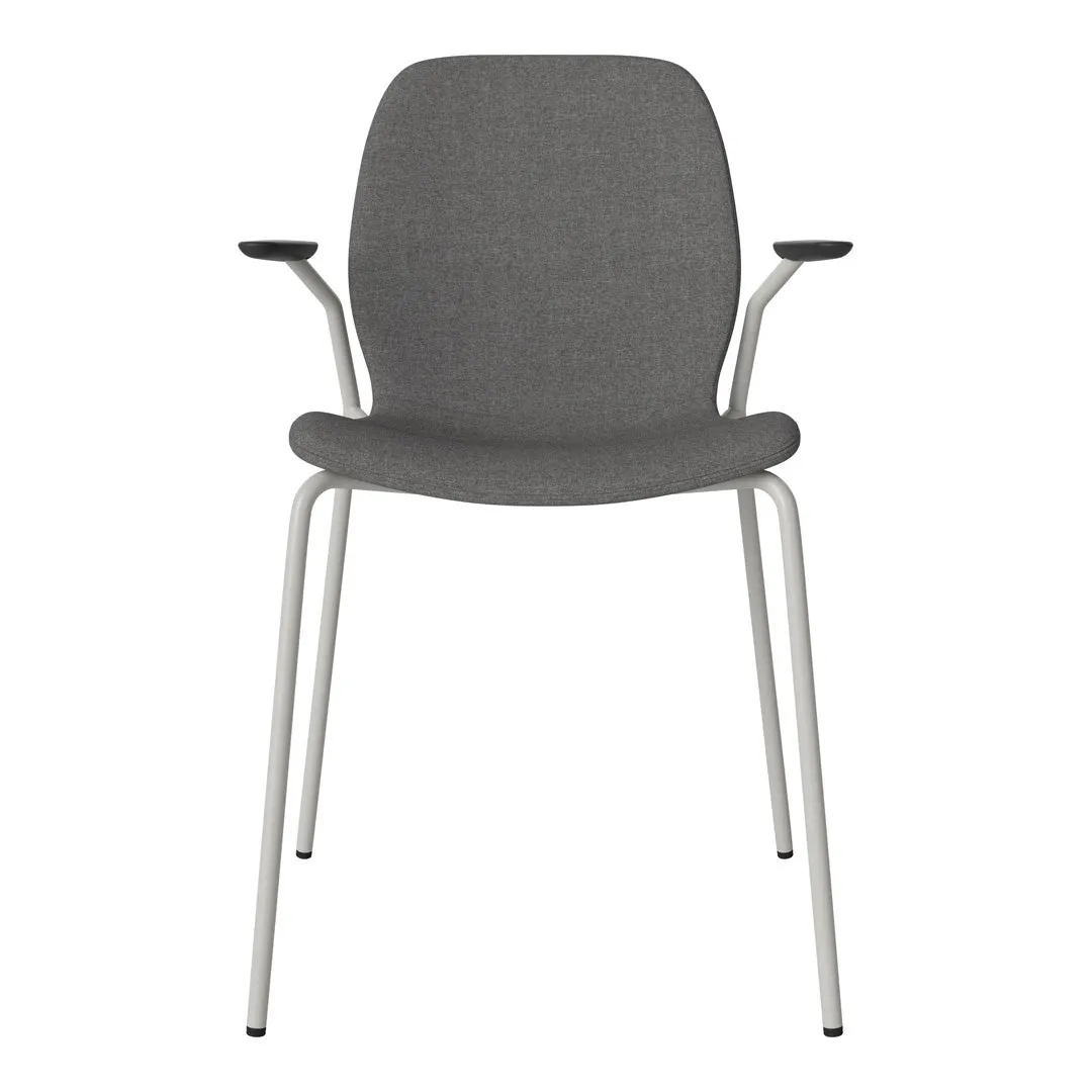 Seed Dining Chair w/ Open Arms - Upholstered -  Steel Base, Grey Lacquered