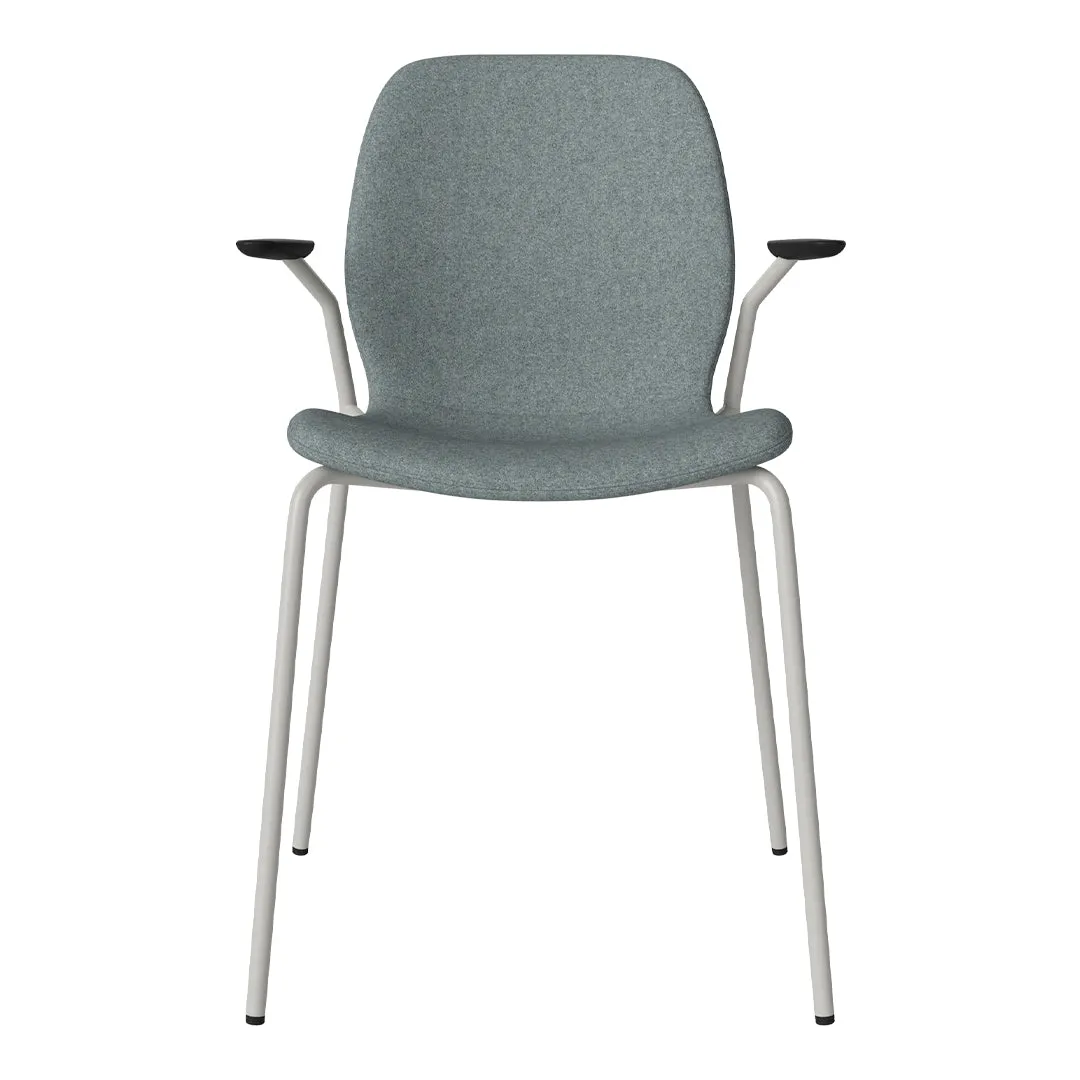 Seed Dining Chair w/ Open Arms - Upholstered -  Steel Base, Grey Lacquered