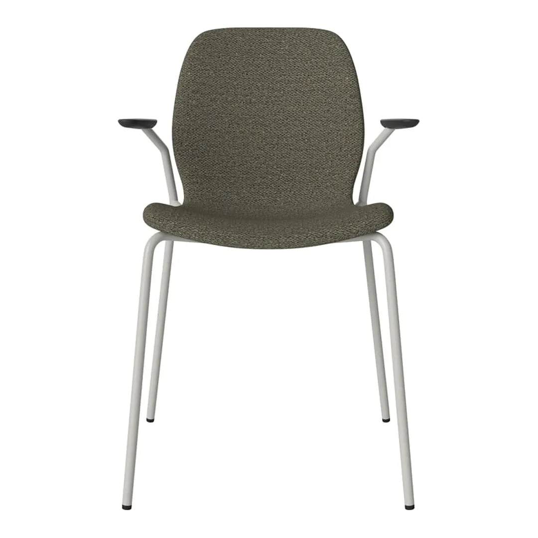 Seed Dining Chair w/ Open Arms - Upholstered -  Steel Base, Grey Lacquered