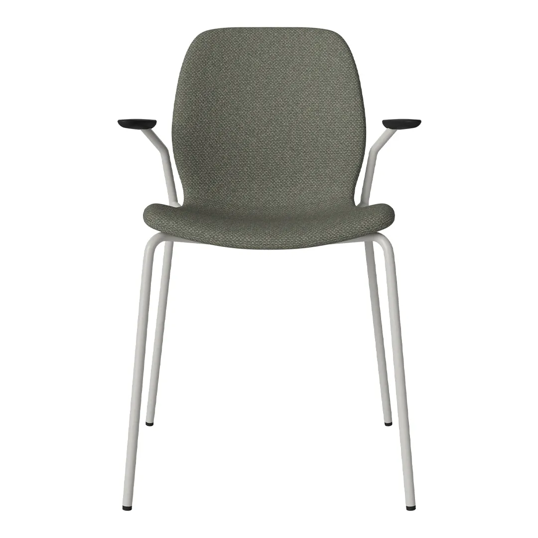 Seed Dining Chair w/ Open Arms - Upholstered -  Steel Base, Grey Lacquered