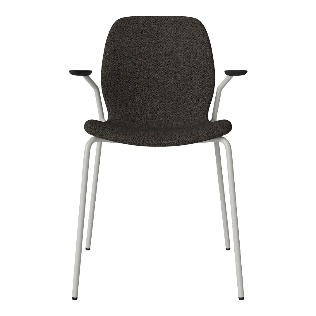 Seed Dining Chair w/ Open Arms - Upholstered -  Steel Base, Grey Lacquered