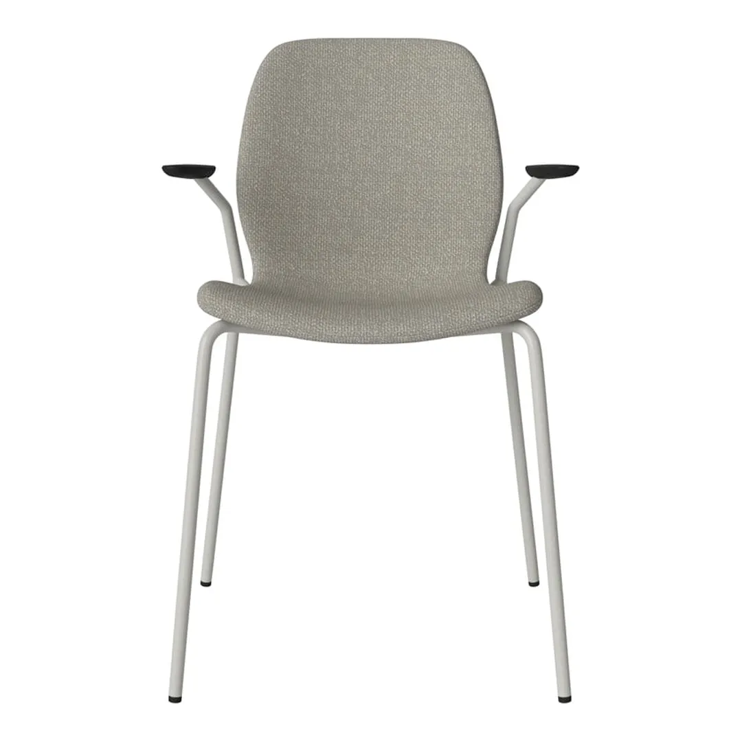 Seed Dining Chair w/ Open Arms - Upholstered -  Steel Base, Grey Lacquered