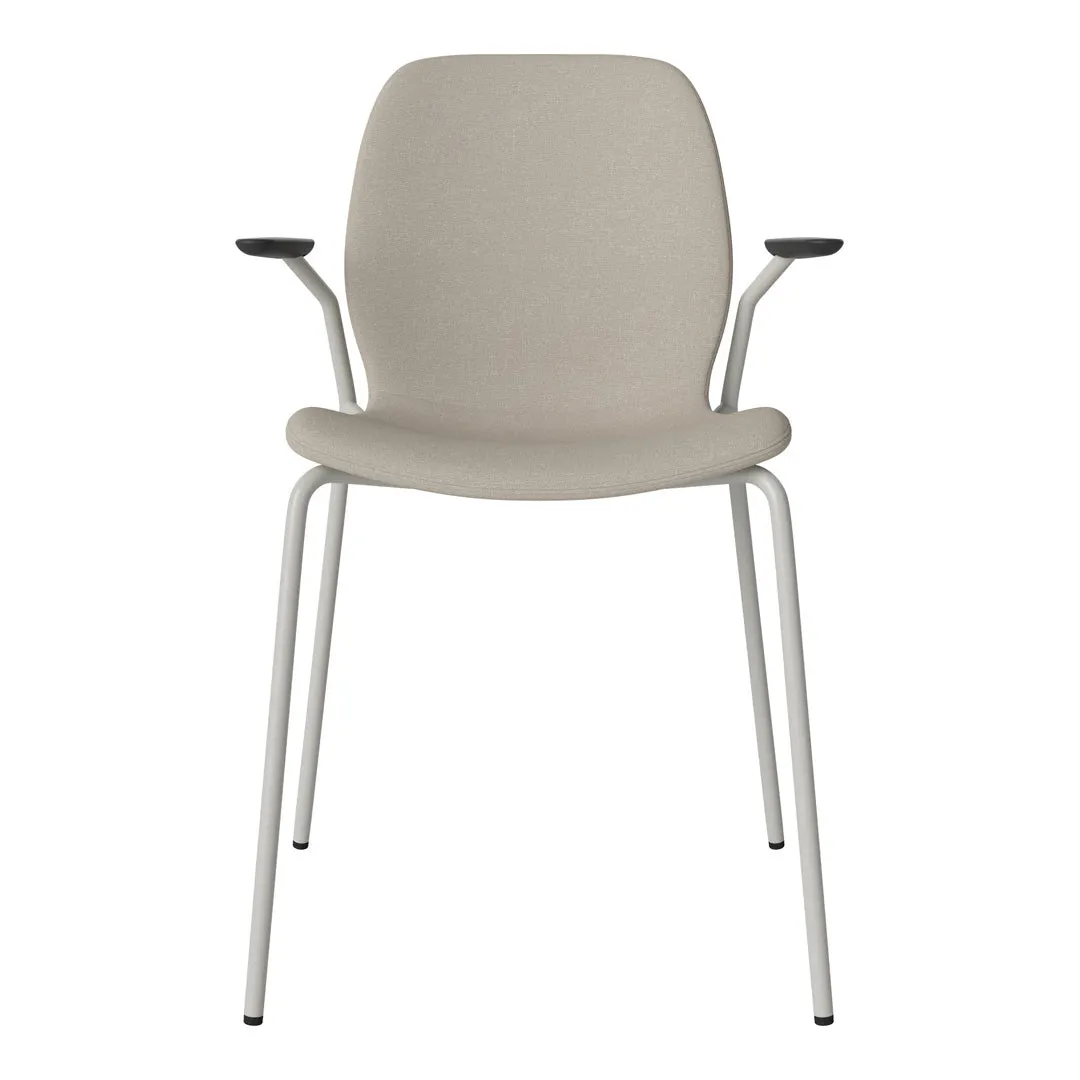 Seed Dining Chair w/ Open Arms - Upholstered -  Steel Base, Grey Lacquered