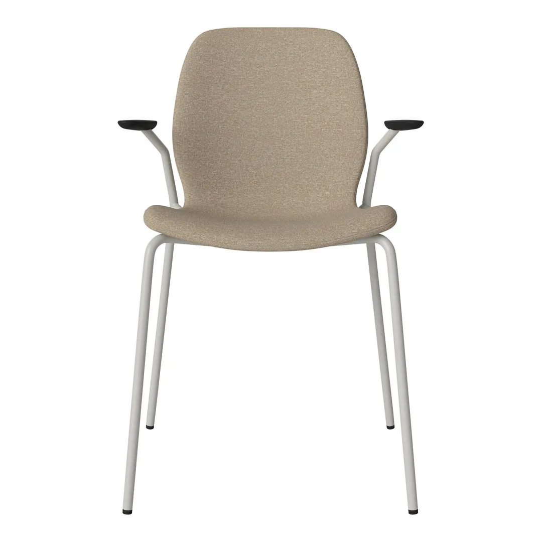 Seed Dining Chair w/ Open Arms - Upholstered -  Steel Base, Grey Lacquered