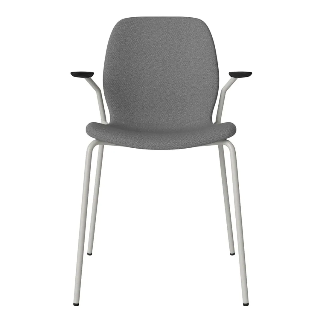 Seed Dining Chair w/ Open Arms - Upholstered -  Steel Base, Grey Lacquered