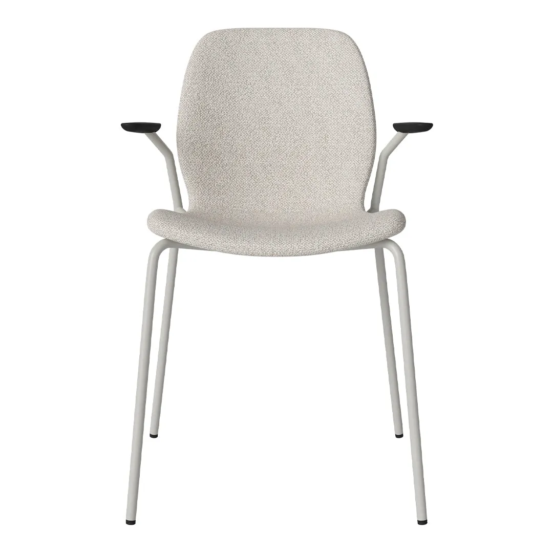 Seed Dining Chair w/ Open Arms - Upholstered -  Steel Base, Grey Lacquered
