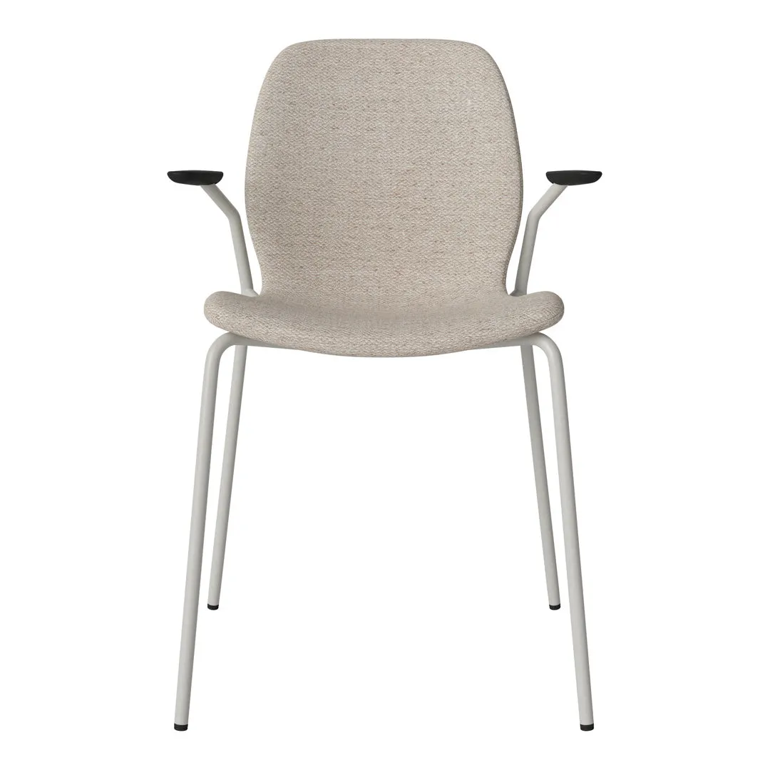 Seed Dining Chair w/ Open Arms - Upholstered -  Steel Base, Grey Lacquered