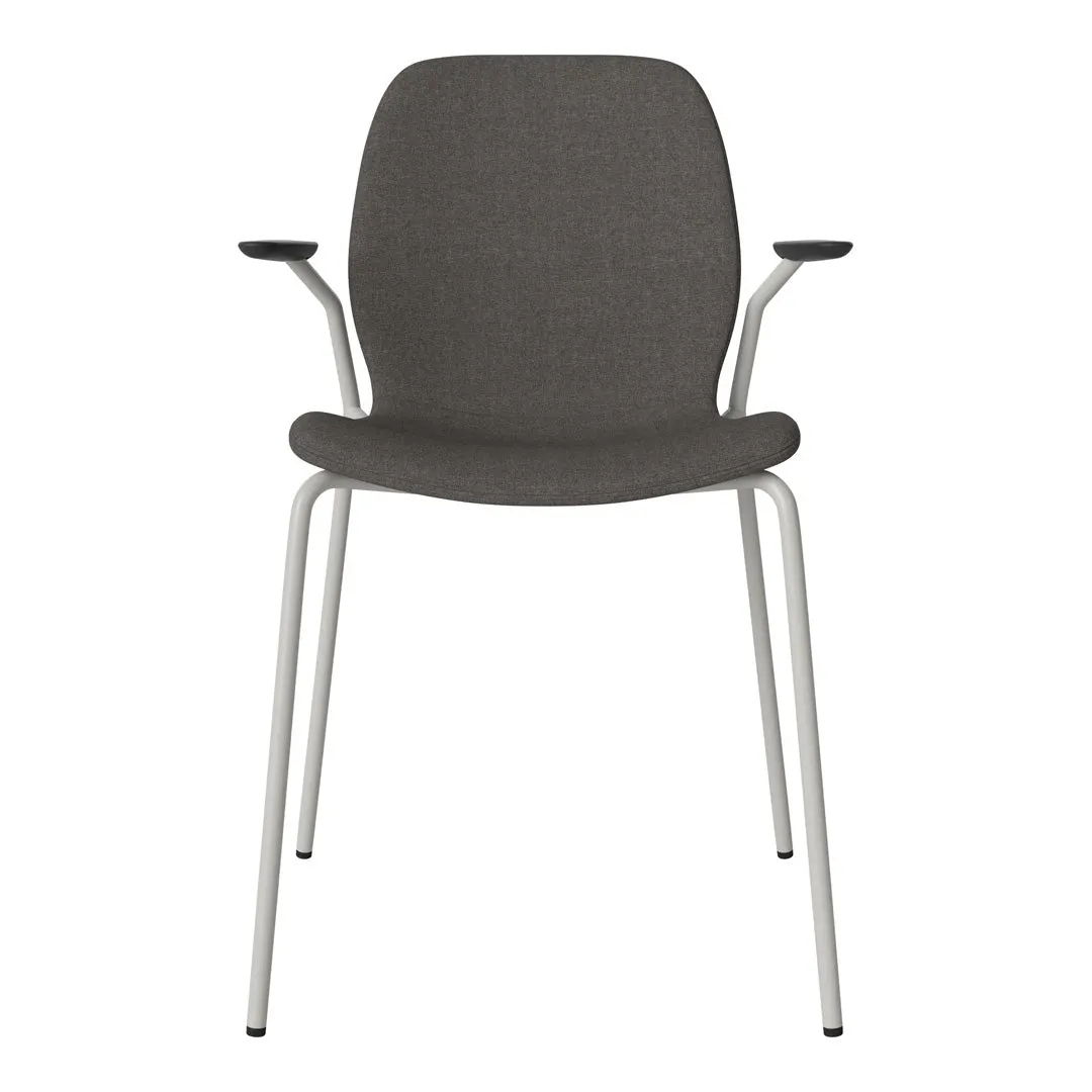 Seed Dining Chair w/ Open Arms - Upholstered -  Steel Base, Grey Lacquered
