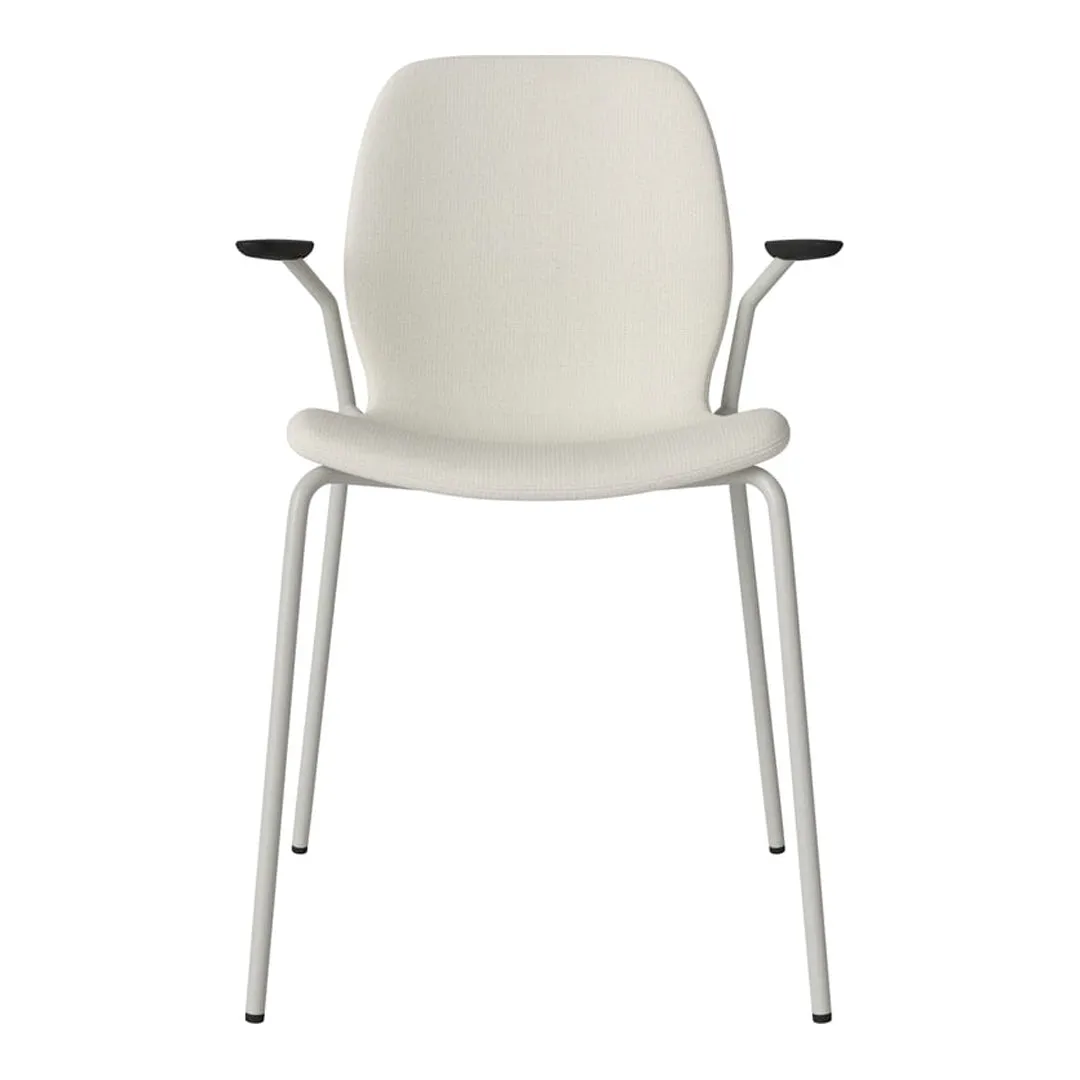 Seed Dining Chair w/ Open Arms - Upholstered -  Steel Base, Grey Lacquered