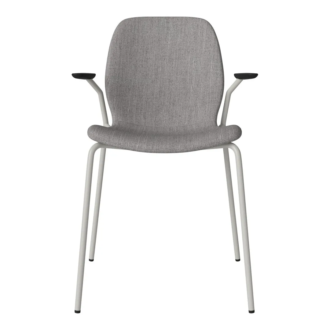 Seed Dining Chair w/ Open Arms - Upholstered -  Steel Base, Grey Lacquered