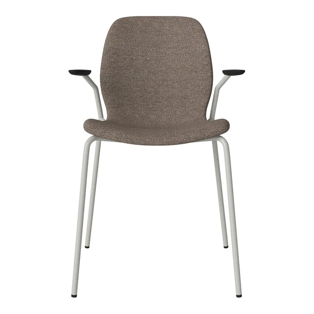 Seed Dining Chair w/ Open Arms - Upholstered -  Steel Base, Grey Lacquered