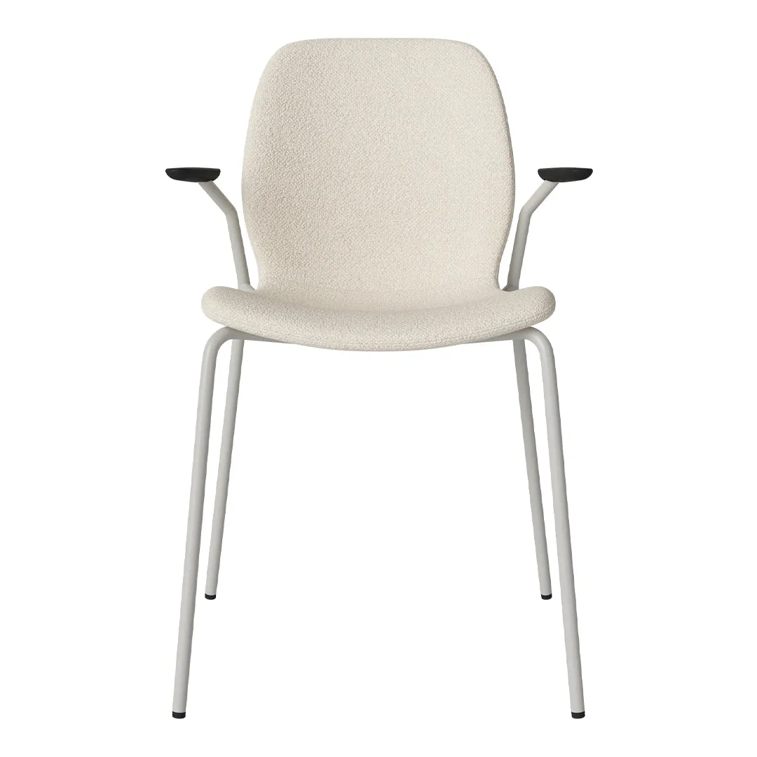 Seed Dining Chair w/ Open Arms - Upholstered -  Steel Base, Grey Lacquered