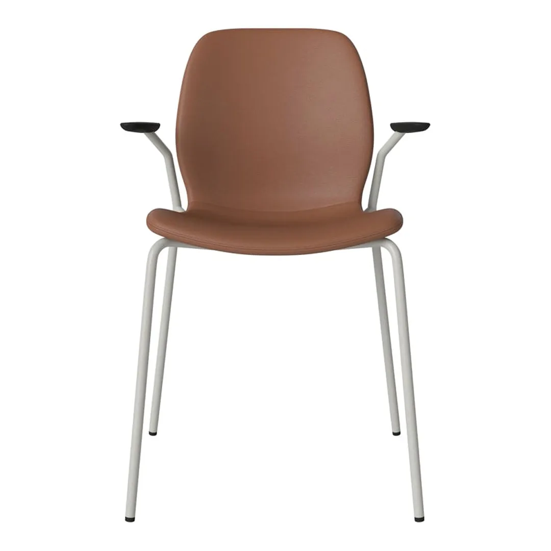 Seed Dining Chair w/ Open Arms - Upholstered -  Steel Base, Grey Lacquered