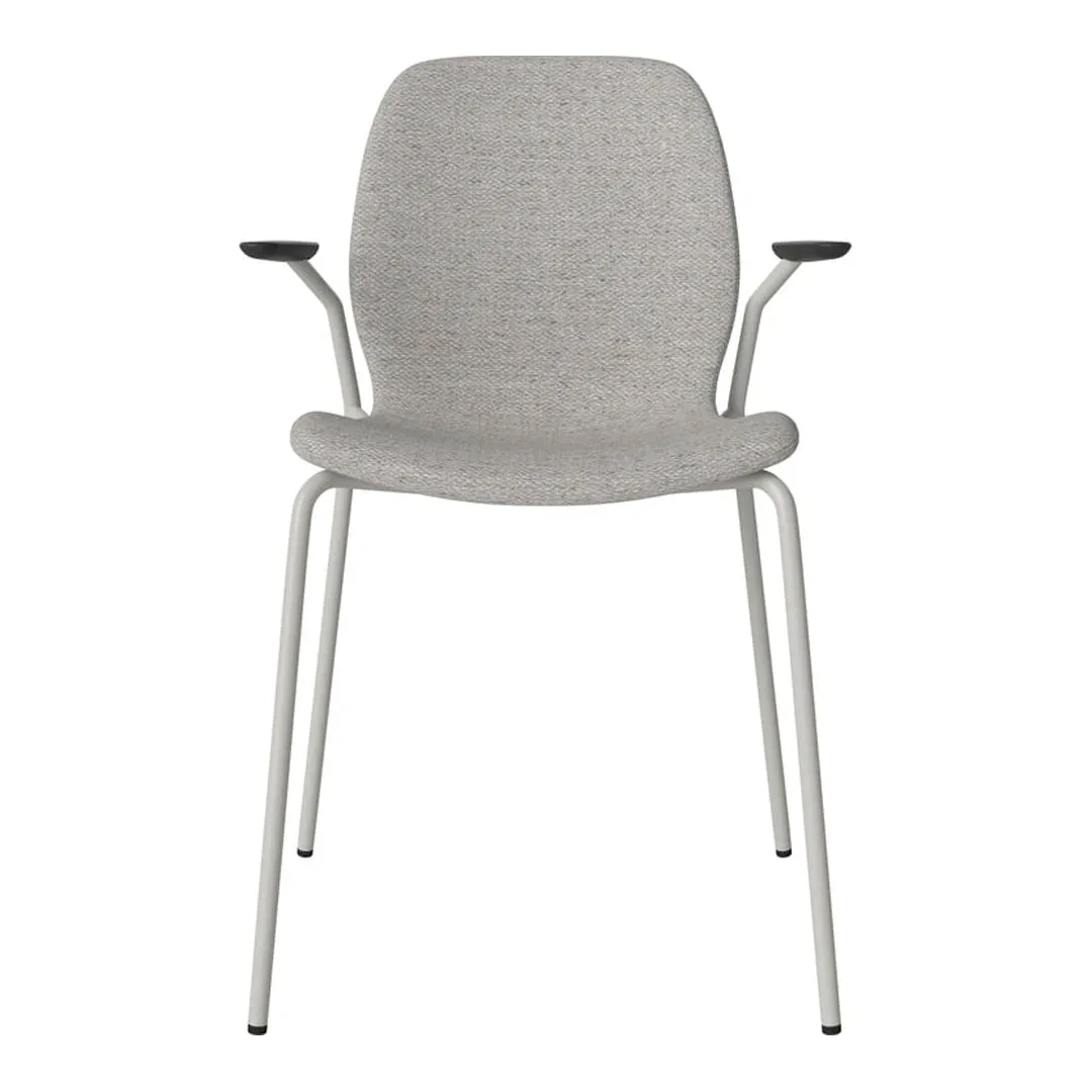 Seed Dining Chair w/ Open Arms - Upholstered -  Steel Base, Grey Lacquered
