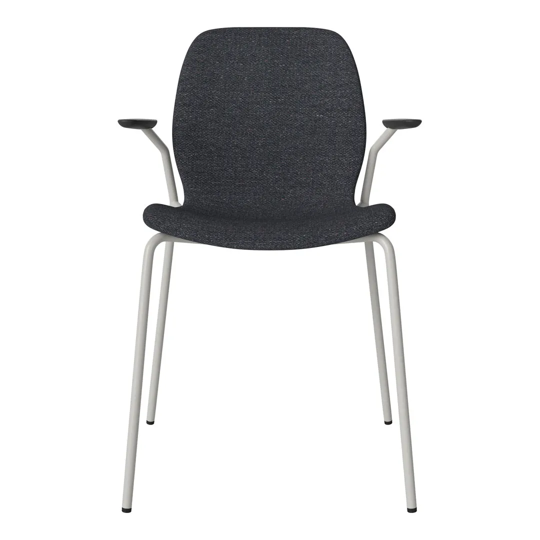 Seed Dining Chair w/ Open Arms - Upholstered -  Steel Base, Grey Lacquered