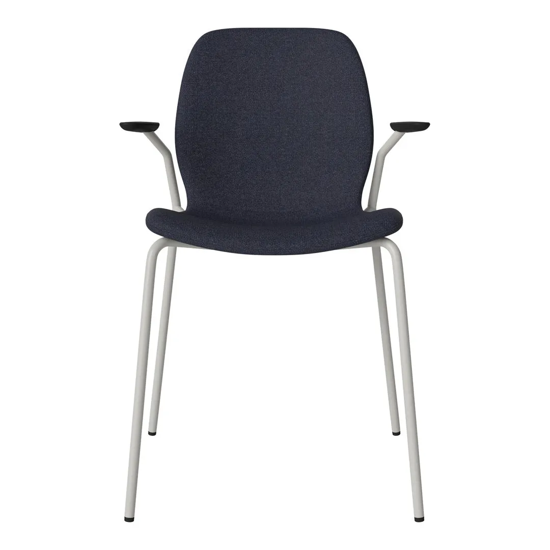 Seed Dining Chair w/ Open Arms - Upholstered -  Steel Base, Grey Lacquered