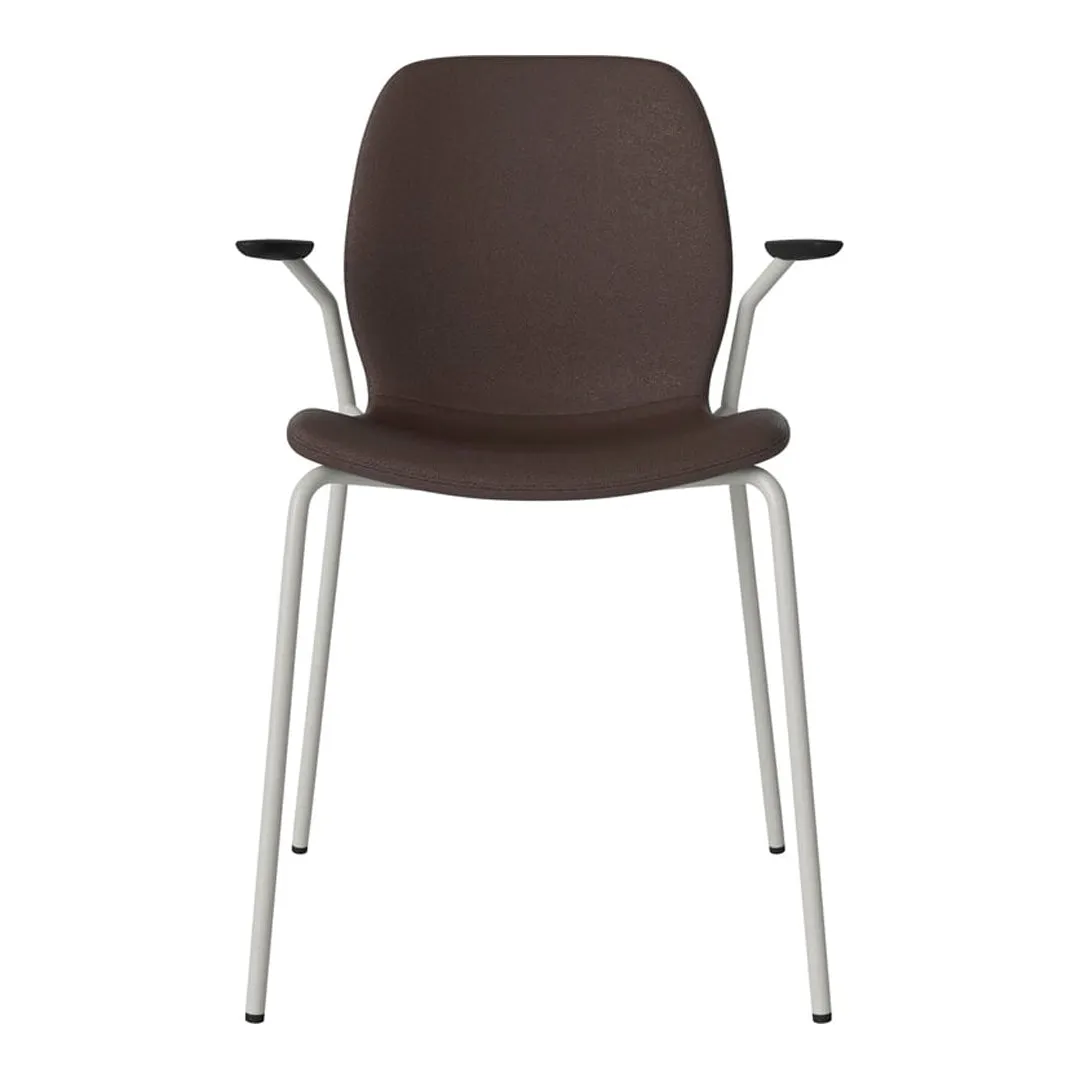 Seed Dining Chair w/ Open Arms - Upholstered -  Steel Base, Grey Lacquered