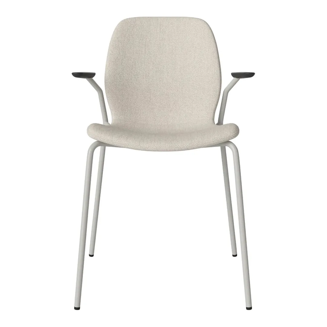 Seed Dining Chair w/ Open Arms - Upholstered -  Steel Base, Grey Lacquered