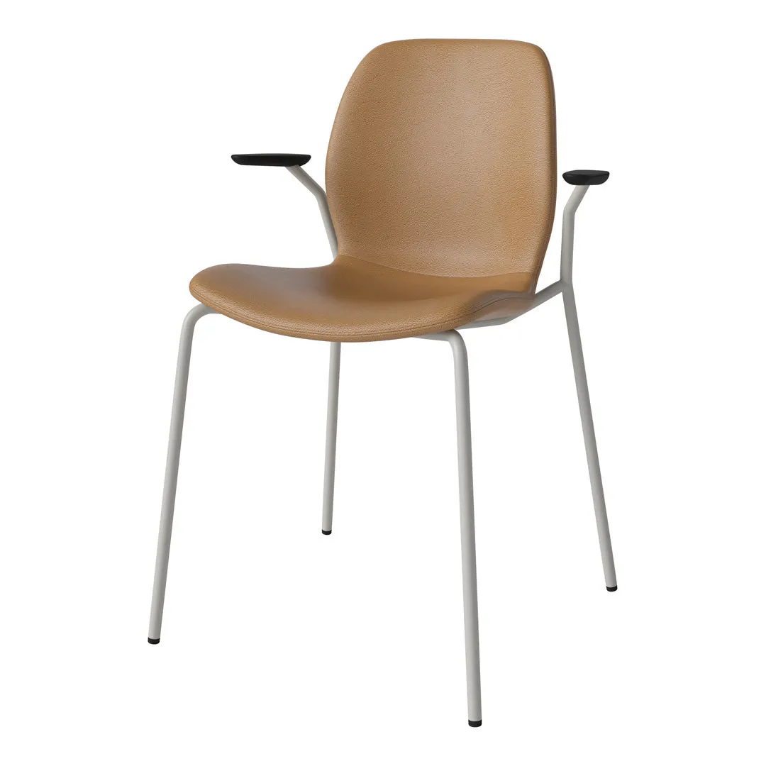 Seed Dining Chair w/ Open Arms - Upholstered -  Steel Base, Grey Lacquered