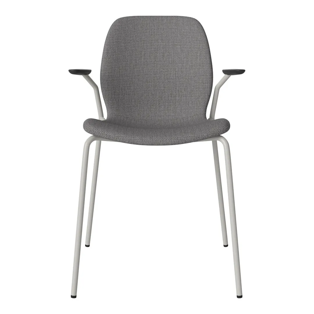 Seed Dining Chair w/ Open Arms - Upholstered -  Steel Base, Grey Lacquered