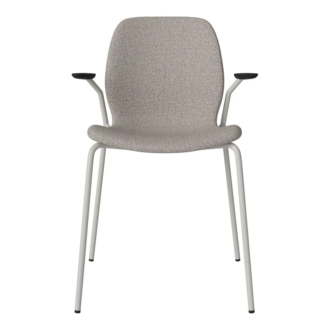 Seed Dining Chair w/ Open Arms - Upholstered -  Steel Base, Grey Lacquered