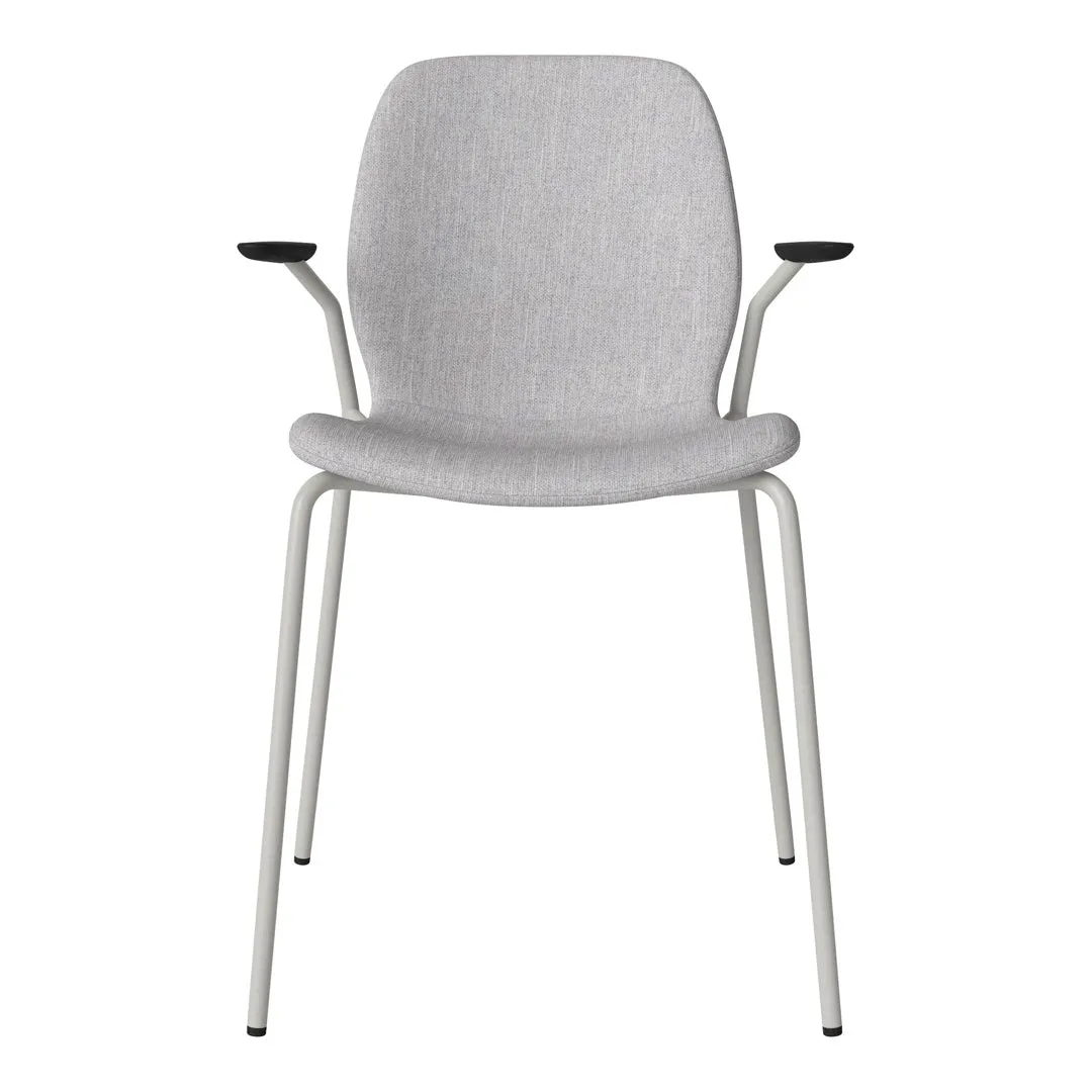 Seed Dining Chair w/ Open Arms - Upholstered -  Steel Base, Grey Lacquered