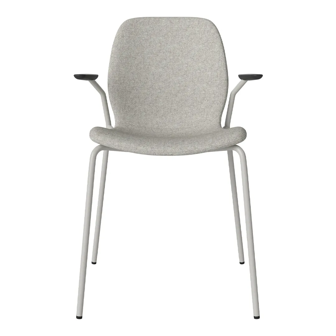 Seed Dining Chair w/ Open Arms - Upholstered -  Steel Base, Grey Lacquered