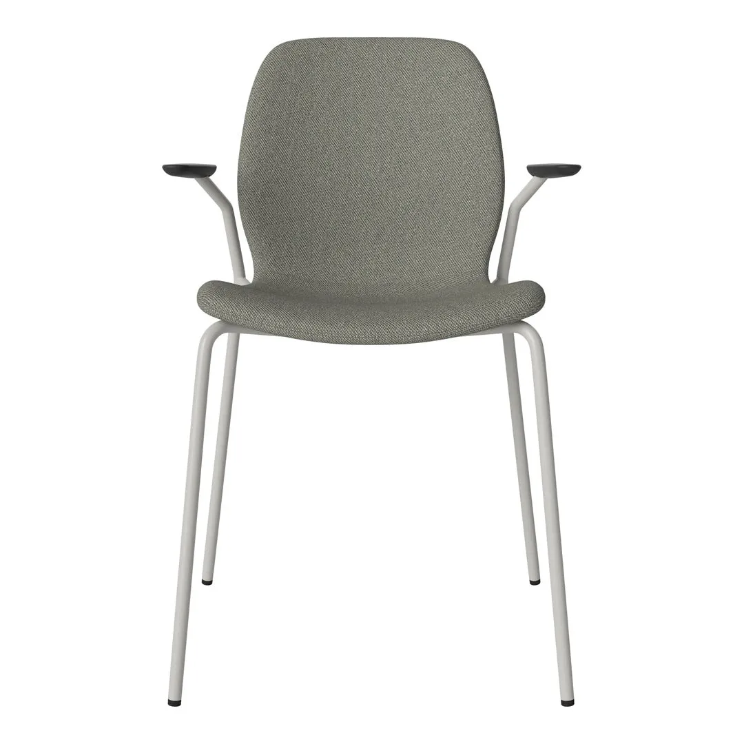 Seed Dining Chair w/ Open Arms - Upholstered -  Steel Base, Grey Lacquered
